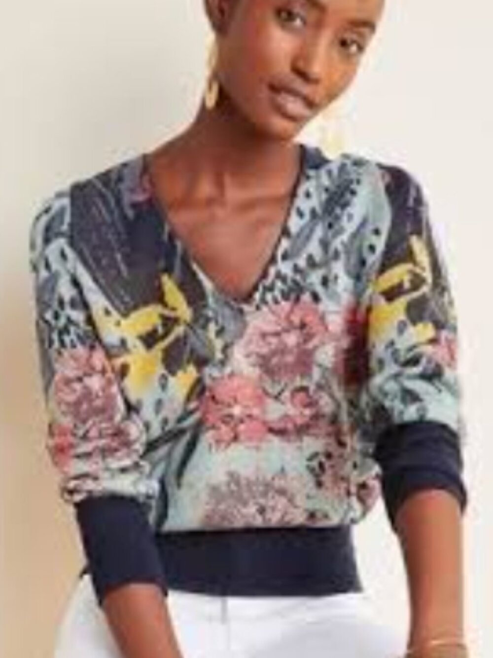 Anthropologie Aldomartins Ace Floral V-Neck Pullover Sweater